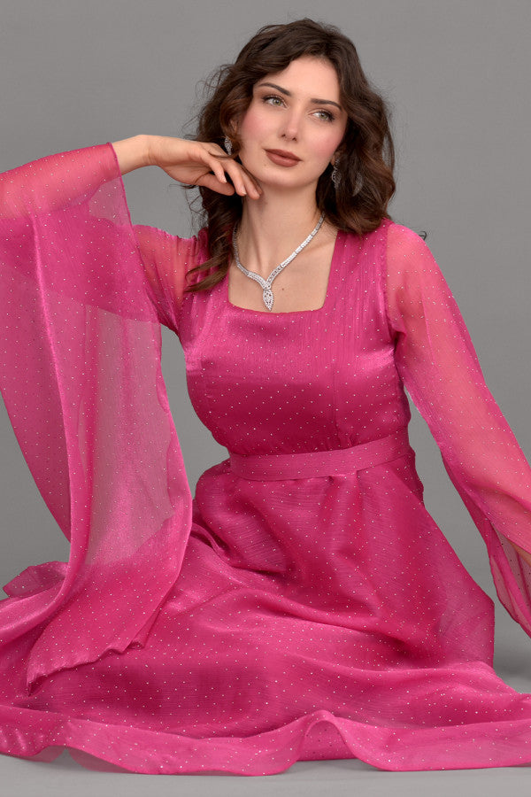 فستان سهره شيفون بفصوص كريستال لون فوشي