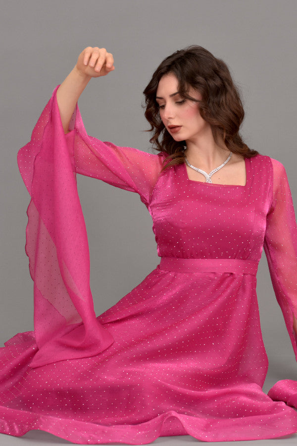 فستان سهره شيفون بفصوص كريستال لون فوشي