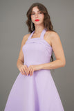 Evening dress with a tie around the neck, mauve color