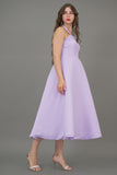 Evening dress with a tie around the neck, mauve color