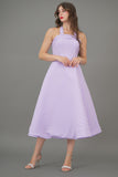 Evening dress with a tie around the neck, mauve color