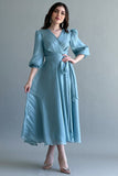 Chiffon wrap dress with tie at the waist, Tiffany color