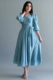 Chiffon wrap dress with tie at the waist, Tiffany color