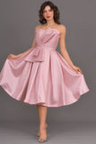 Evening dress with pleated top, pink color