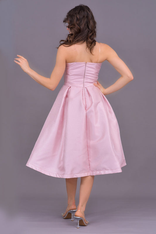 Evening dress with pleated top, pink color