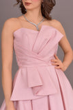 Evening dress with pleated top, pink color