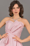 Evening dress with pleated top, pink color