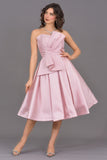 Evening dress with pleated top, pink color