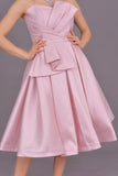 Evening dress with pleated top, pink color