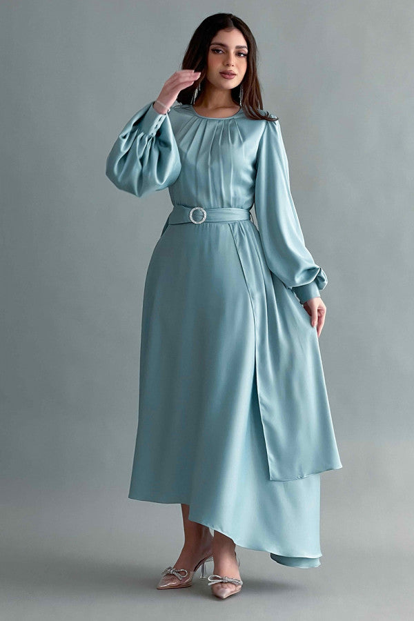 Asymmetric maxi dress in Tiffany