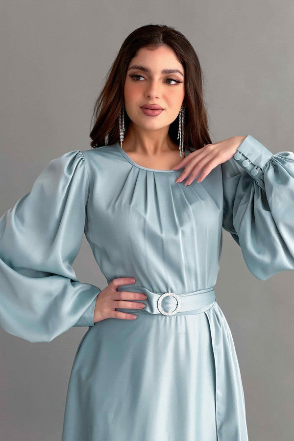 Asymmetric maxi dress in Tiffany