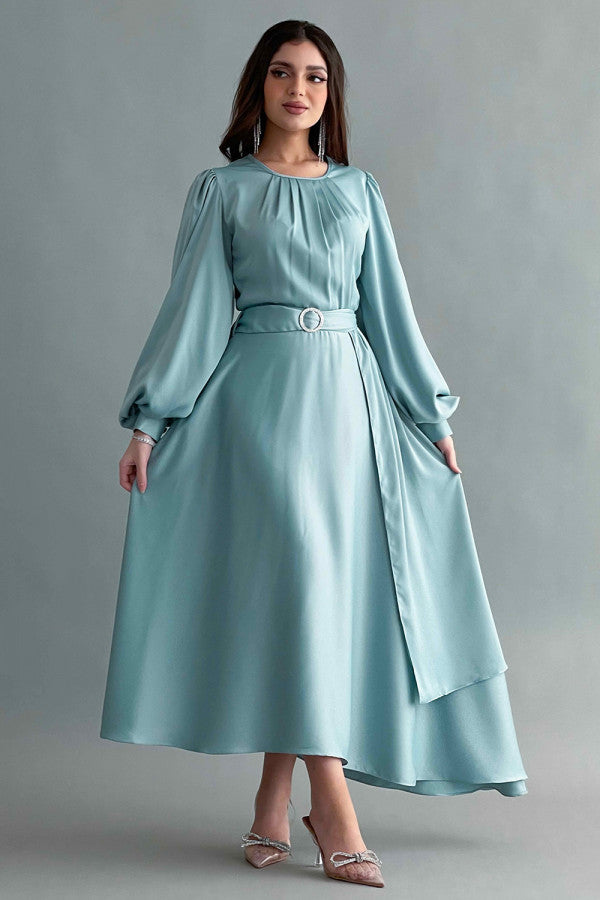 Asymmetric maxi dress in Tiffany