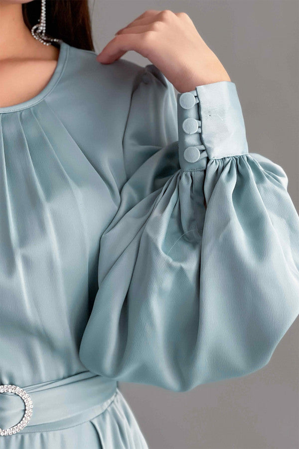 Asymmetric maxi dress in Tiffany