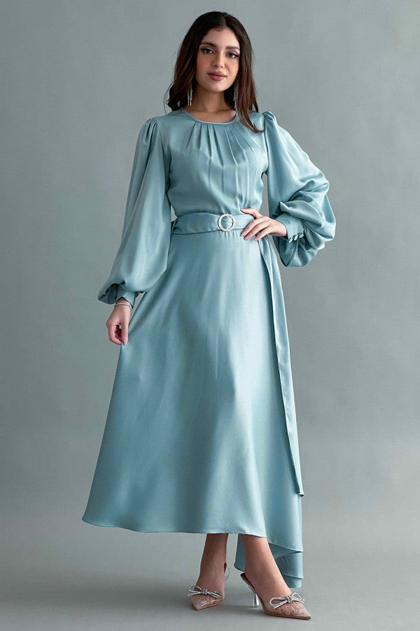 Asymmetric maxi dress in Tiffany