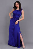 Satin Perkins one-shoulder evening dress, navy blue