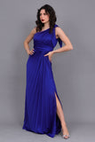 Satin Perkins one-shoulder evening dress, navy blue