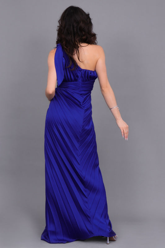 Satin Perkins one-shoulder evening dress, navy blue