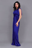 Satin Perkins one-shoulder evening dress, navy blue