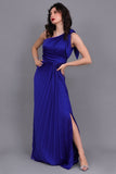 Satin Perkins one-shoulder evening dress, navy blue