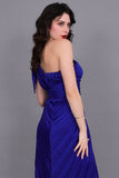 Satin Perkins one-shoulder evening dress, navy blue