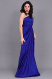 Satin Perkins one-shoulder evening dress, navy blue