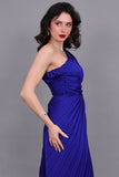 Satin Perkins one-shoulder evening dress, navy blue