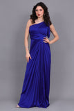 Satin Perkins one-shoulder evening dress, navy blue