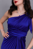 Satin Perkins one-shoulder evening dress, navy blue