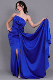 Evening dress with split design, indigo color