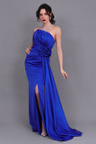 Evening dress with split design, indigo color