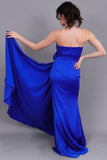 Evening dress with split design, indigo color