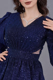 Layered sequin evening dress, navy blue
