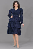 Layered sequin evening dress, navy blue