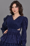 Layered sequin evening dress, navy blue