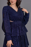 Layered sequin evening dress, navy blue