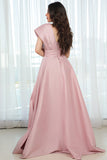 One-shoulder embroidered evening dress, pink