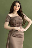 Brown satin evening dress 