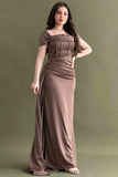 Brown satin evening dress 