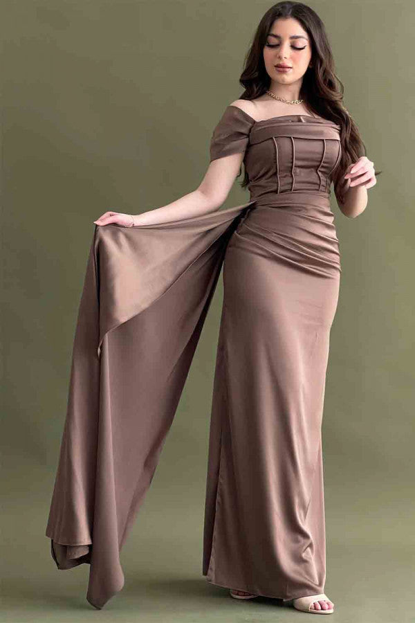 Brown satin evening dress 