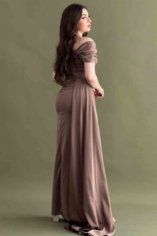 Brown satin evening dress 