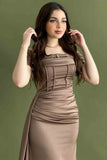 Brown satin evening dress 