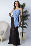 Evening dress with split design, sky blue