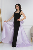 Evening dress with a bow design with a tail in the back, mauve color