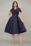 Evening dress with pleats on the chest, navy blue