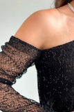 Asymmetric shoulder sequin dress decorated with feathers