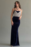 Velvet maxi dress with crystal bodice, navy blue