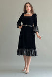 Suede dress with puff sleeves and ruffles