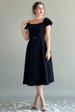 Jersey midi dress with belt at the waist