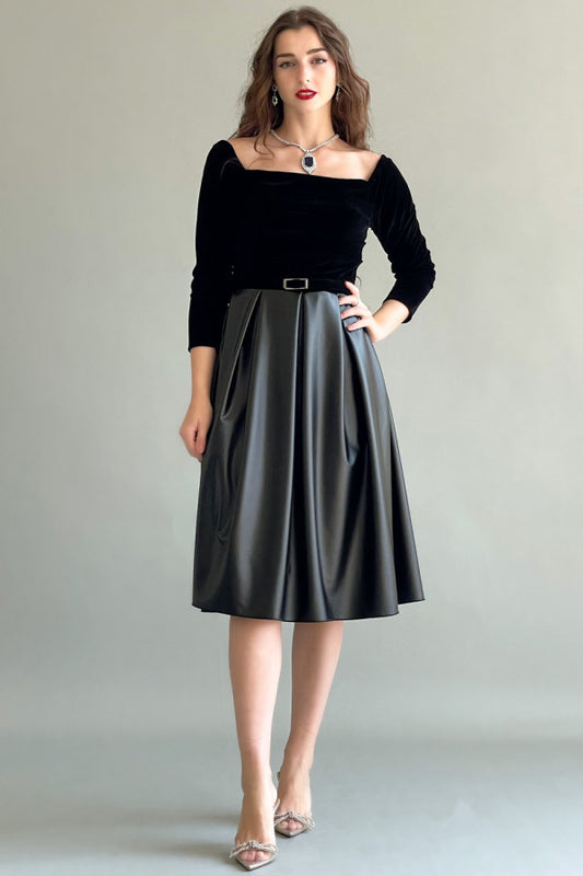 Short pleated leather dress