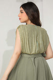 Olive color crystal embroidered split dress